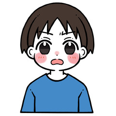 凄く怒った顔の男の子のイラスト