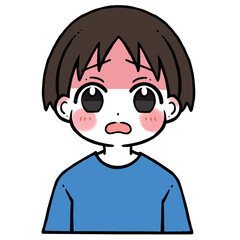 顔の赤い困り顔の男の子のイラスト