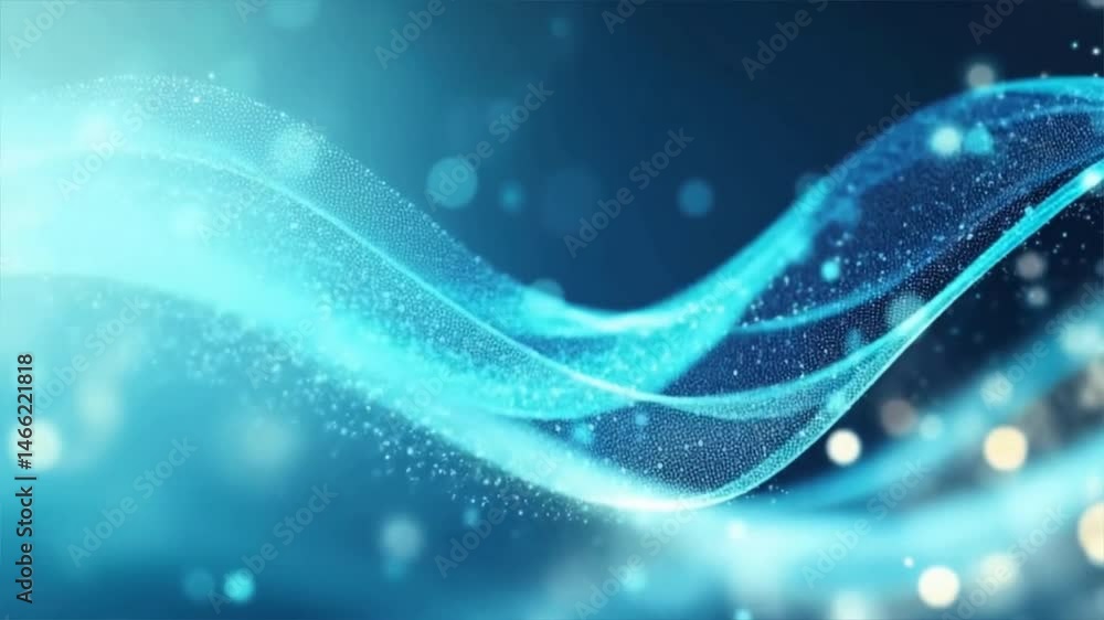 Poster abstract blue wave design featuring light and sparkle effects for a dynamic visual impact.