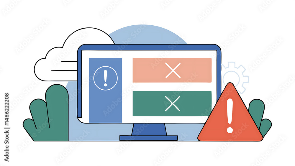 Poster leak of software data cyber error symbol warning sign of system failure in the laptop concept risk o