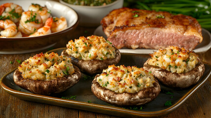 Stuffed Mushrooms With Shrimp And Grilled Steak