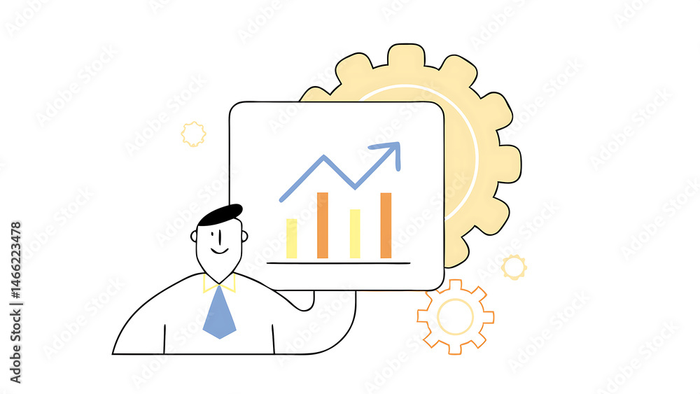 Poster process to increase productivity concept businessman holding productivity icon with growth graph for