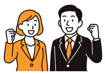 ガッツポーズする男女のビジネスマン