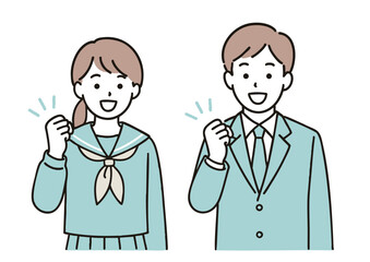 ガッツポーズをする高校生の男女イラスト