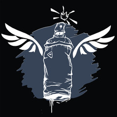 Graffiti Angel Spray Can Character with Wings – Street Art Style Illustration