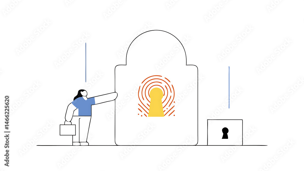 Poster biometric cyber security system and access control concept businessman access security personal fina