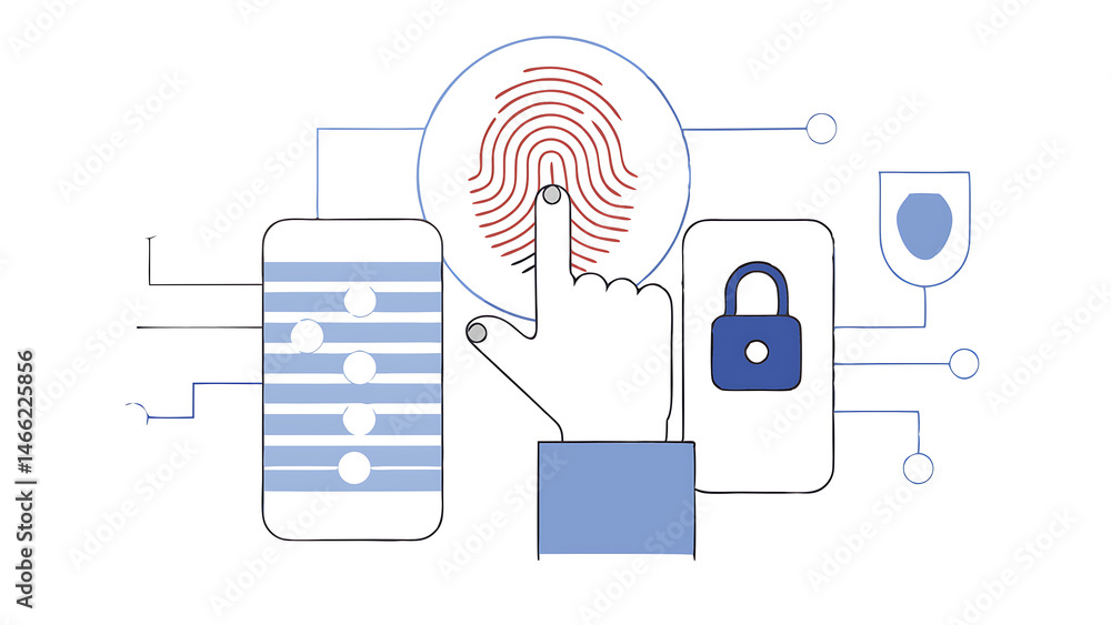 Poster business man fingerprint scanning and biometric authentication cybersecurity and fingerprint passwor