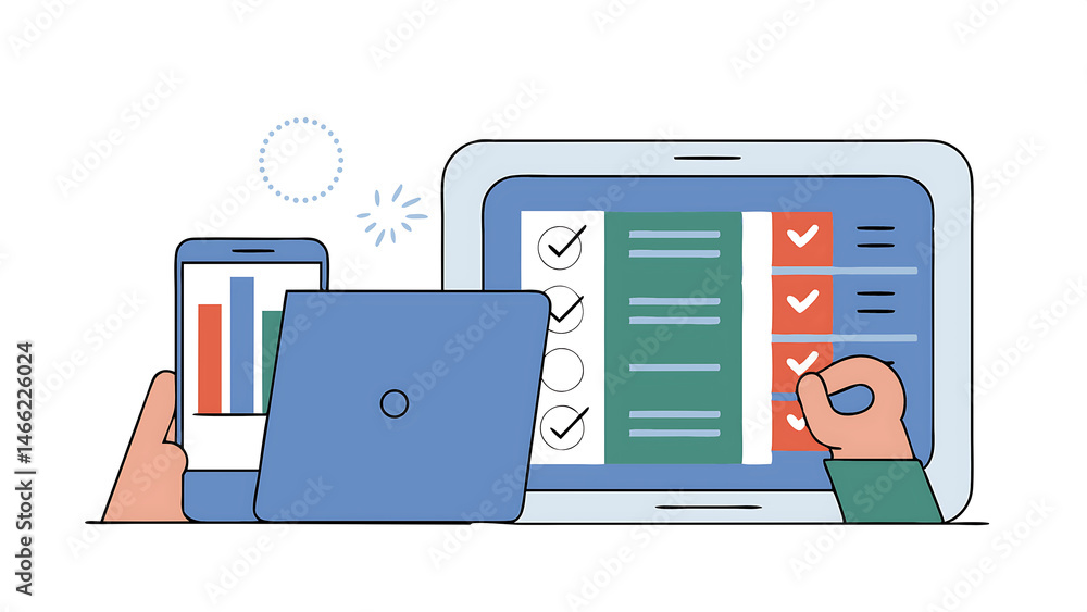 Aufkleber business performance monitoring and evaluation concept take an assessment business man using laptop 