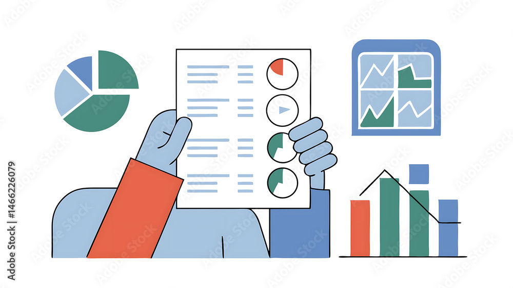 Poster businessman audit documents quality assessment management with a checklist business document evaluat