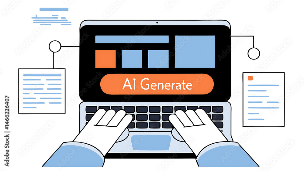 Poster businessman hands typing on laptop with ai generate button empowering professionals with advanced to