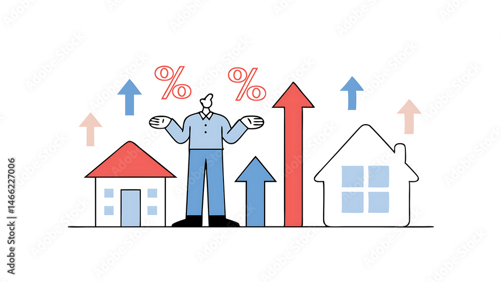Poster businessman showing percentage icons and up arrow icons with graph indicators concept of financial i