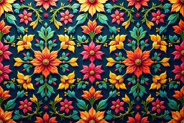 Intricate floral textile design, repeating motif, design, seamless texture, elegant