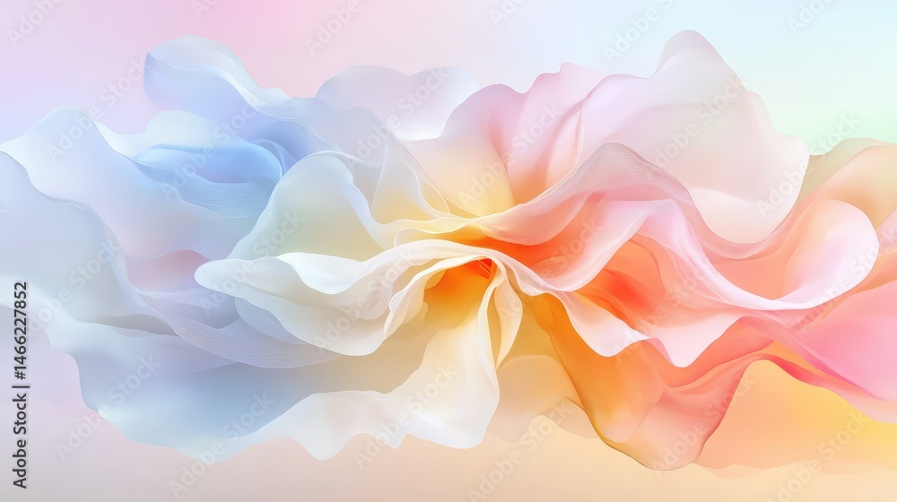 Poster elegant fluid form of soft white curves merging with light gradient tones in an ethereal abstract co