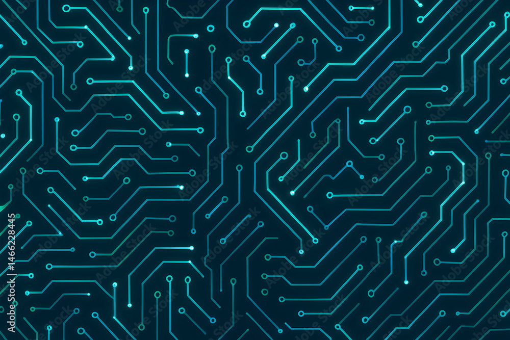 Poster abstract circuit board design with glowing lines.