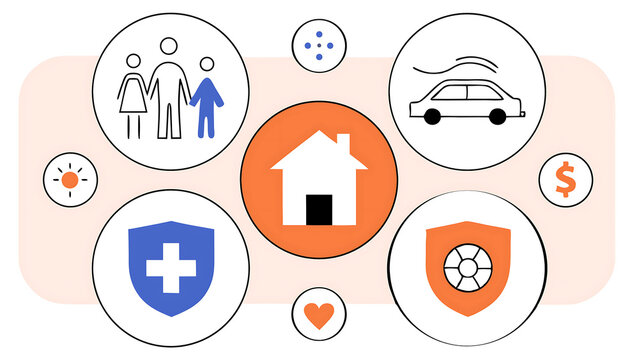 concept online insurance insurance and assurance icons including family health real estate car and financial for risk management concept online insurance 15239326 1