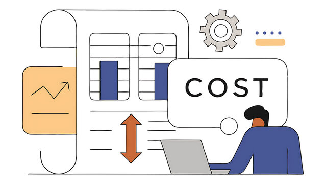 cost reduction concept businessman working on company cost saving cost wording on decrease money with down arrow cost management economy recession low budget effective business expense redu 53179315 2