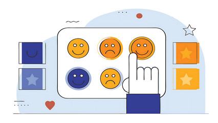 customer service and satisfaction concept business people are touching the virtual screen on the happy smile face icon to give satisfaction in product and service rating very impressed good 58517184 1