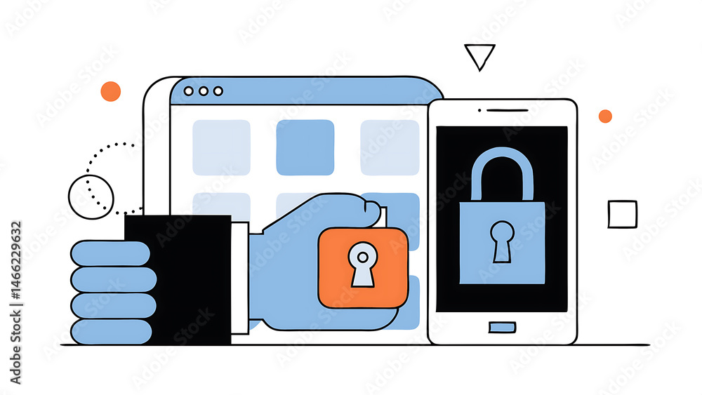 Poster cyber security network businessman holding padlock shield icon and internet technology networking an
