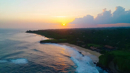 Obraz premium Sunset Over Tropical Island Beach Aerial View