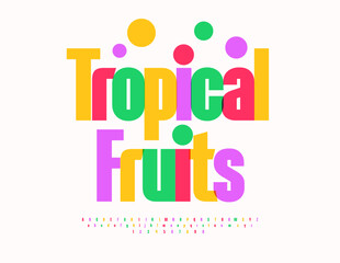 Vector Creative sticker Tropical Fruits.Transparent Watercolor Font. Bright set of Alphabet Letters, Numbers and Symbols