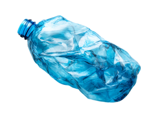 Crushed Light Blue Plastic Bottle on Transparent Background, PNG