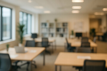 Modern office space with desks and windows.