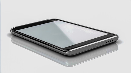 Modern non brand smartphone lying flat on a white background with gentle reflections.