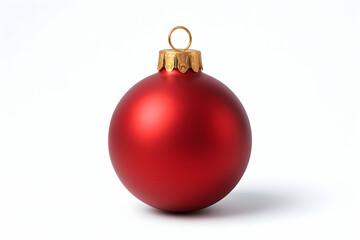 Shiny red Christmas ornament on a white background.
