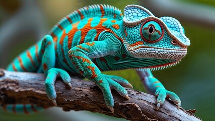 Obraz premium green lizard on a branch