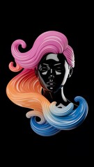 Abstract Colorful Hair Sculpture on Black Background