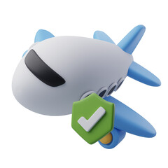 3D Airplne with shield, Travel insurance icon.