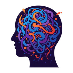 Stylized abstract emotion storm inside human head with transparent background PNG