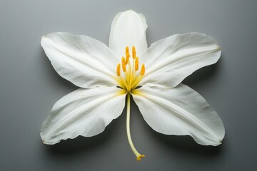 Obraz premium white bloom with symmetrical yellow core, minimal style photography