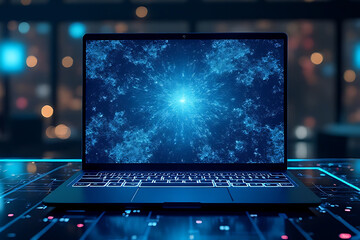 Modern office digital innovation laptop showcasing abstract technology environment