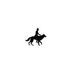 Victorian Gentleman Riding Mythical Wolf Silhouette on white background
