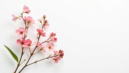 Obraz premium Delicate, minimalist floral sprigs on white background, flowers, botanical, art