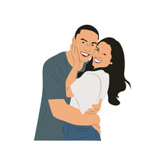 Happy Couple Romantic Embrace Illustration