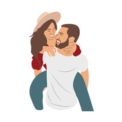 Happy Couple Piggyback Ride Illustration