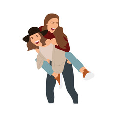 Happy Women Piggyback Ride Fun