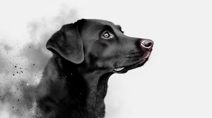 Artistic pixel profile of Labrador in black and white on textured digital canvas
