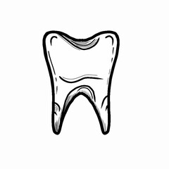 Hand drawn tooth vector Illustration isolated on white background. Graphic Style, Cartoon Illustration, Black and White, Sketch Style