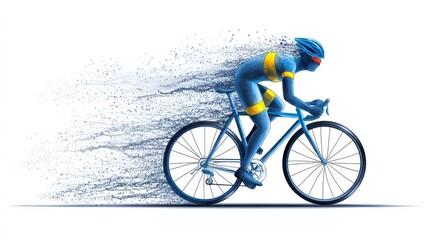 Obraz premium Cyclist in Motion Blur - A stylized of a cyclist speeding, with a motion blur effect creating a dynamic feel. Ideal for sports, fitness, or speed-related themes