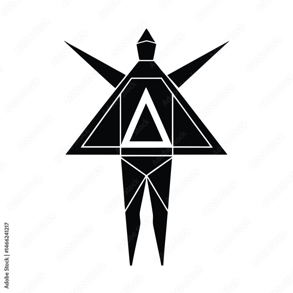 Aufkleber abstract geometric figure of a person with triangles in a modern and minimalistic black and white de