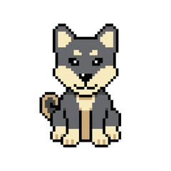 Pixel art cute shiba inu dog vector in retro style