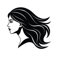 Elegant silhouette of a woman with flowing hair in profile vector illustration on white background