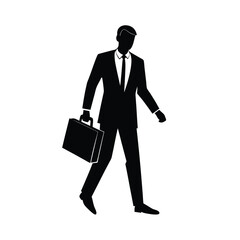 Silhouette of a business professional walking while holding a briefcase in a classic black and white design