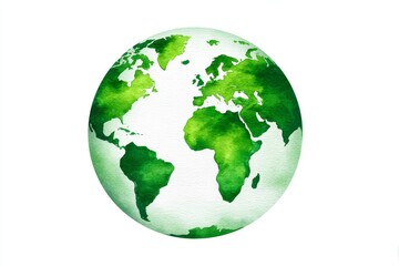 Green Globe Watercolor Illustration - Watercolor painting of a green Earth globe, ideal for environmental themes, sustainability projects, and global concepts
