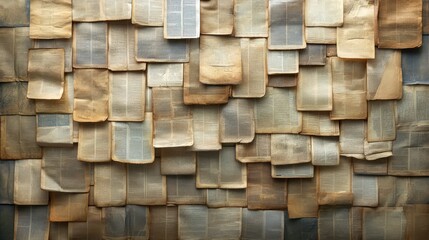 Intricate collage composition of vintage book pages creating textural artistry