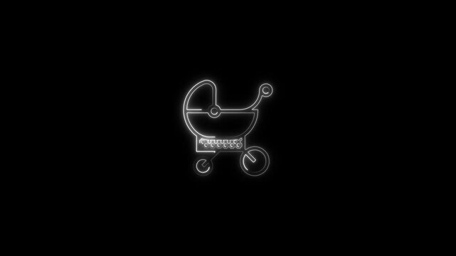 glowing neon stroller icon animation black background. 4K Video motion graphic animation.