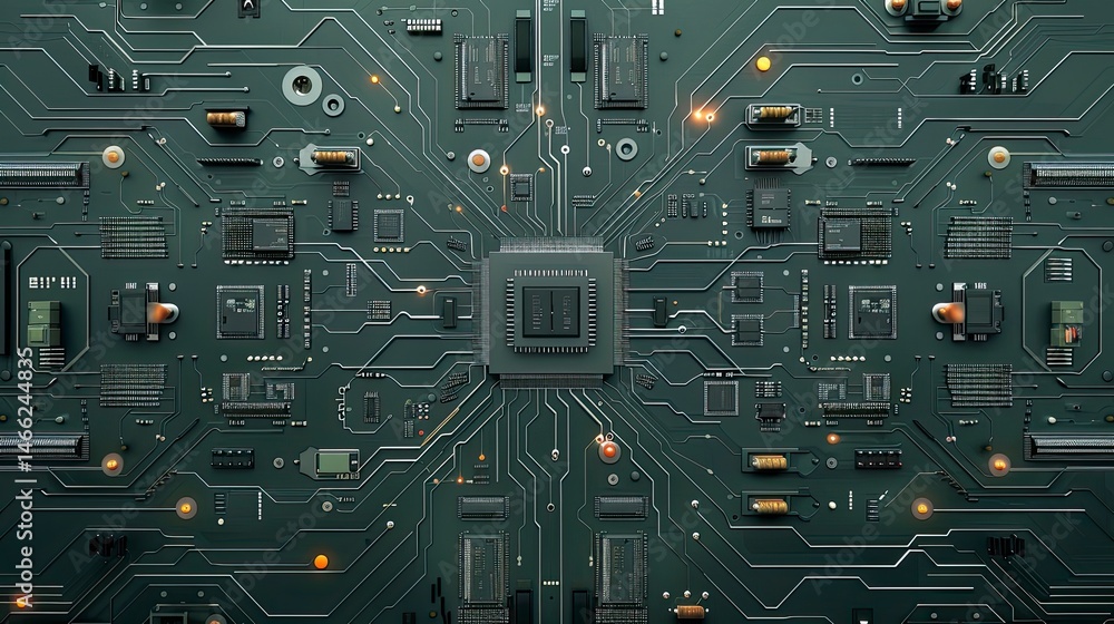 Poster complex circuit board with central processor